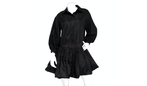 Valentino Black Silk Taffeta Button-Up Long-Sleeve Shirt Dress