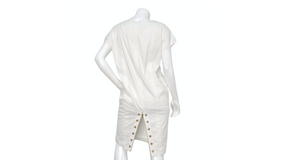 Prada White & Gold-Tone Eyelet Zip-Back Shift Dress – Vintage by Misty Prada White & Gold-Tone Eyelet Zip-Back Shift Dress – Vintage by Misty