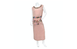 Pink Handmade Glass Beaded Embroidery Print Sleeveless Dress circa 1940s