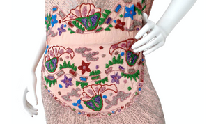 Pink Handmade Glass Beaded Embroidery Print Sleeveless Dress circa 1940s