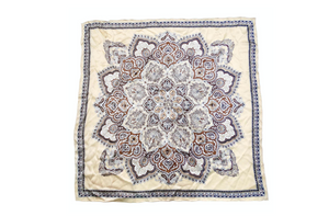 Tan Bohemian Paisley Bandana Print Silk Scarf
