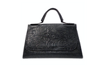 Fendi Floral Embossed Black Leather Top Handle Flapbag circa 1970s
