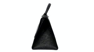 Fendi Floral Embossed Black Leather Top Handle Flapbag circa 1970s