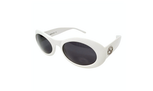 Gucci White Oval Goggle Style GG Tinted Sunglasses circa Y2K