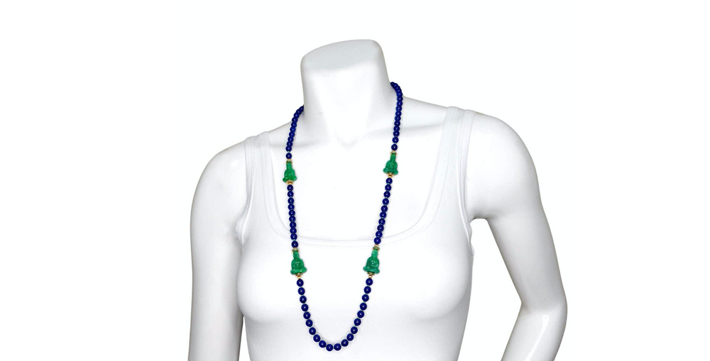 Costume Blue Lapis & Jade Style Beaded Buddha Necklace