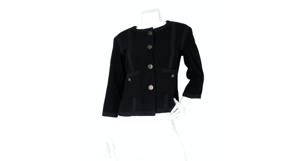 Chanel Black Tweed & Silk Lined Cropped Sleeve Jacket