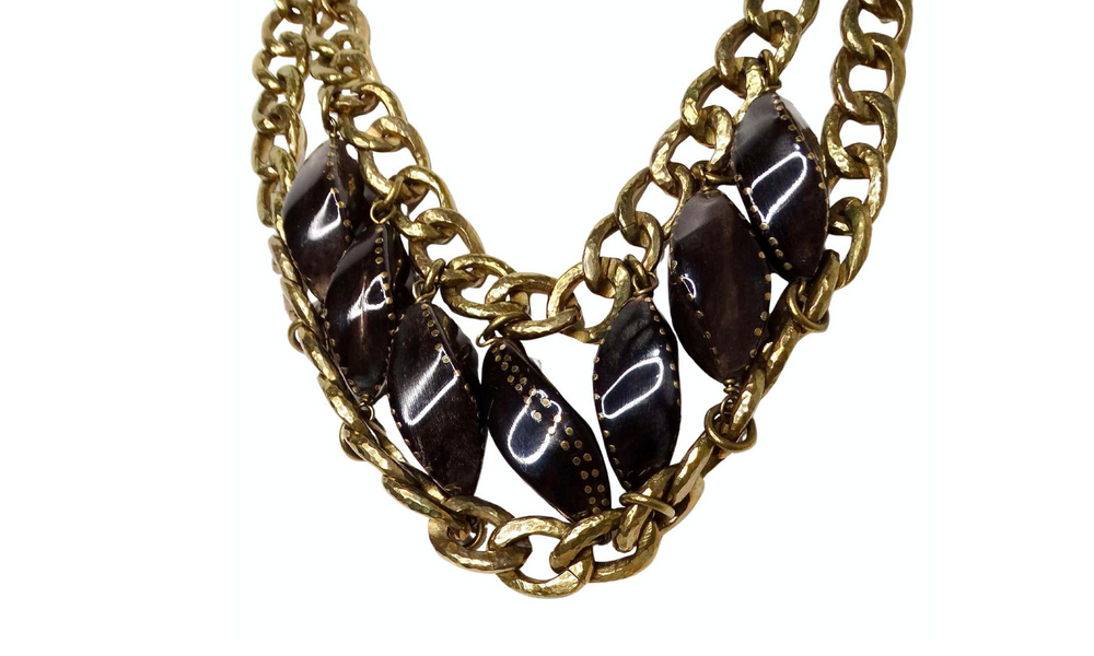 Ashley Pittman Beaded Gold-Tone Chain Link Statement Necklace