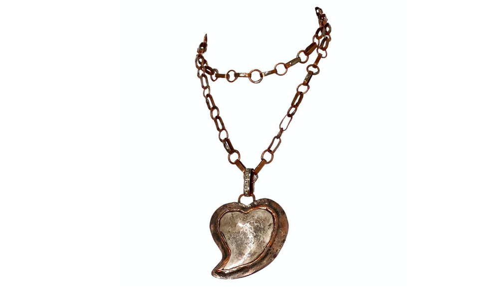 Bolin Hammered Copper & Sterling Silver Heart Pendent Necklace