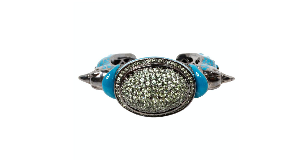 Matthew Campbell Laurenza Sterling Silver Enamel Peacock Cuff Bracelet