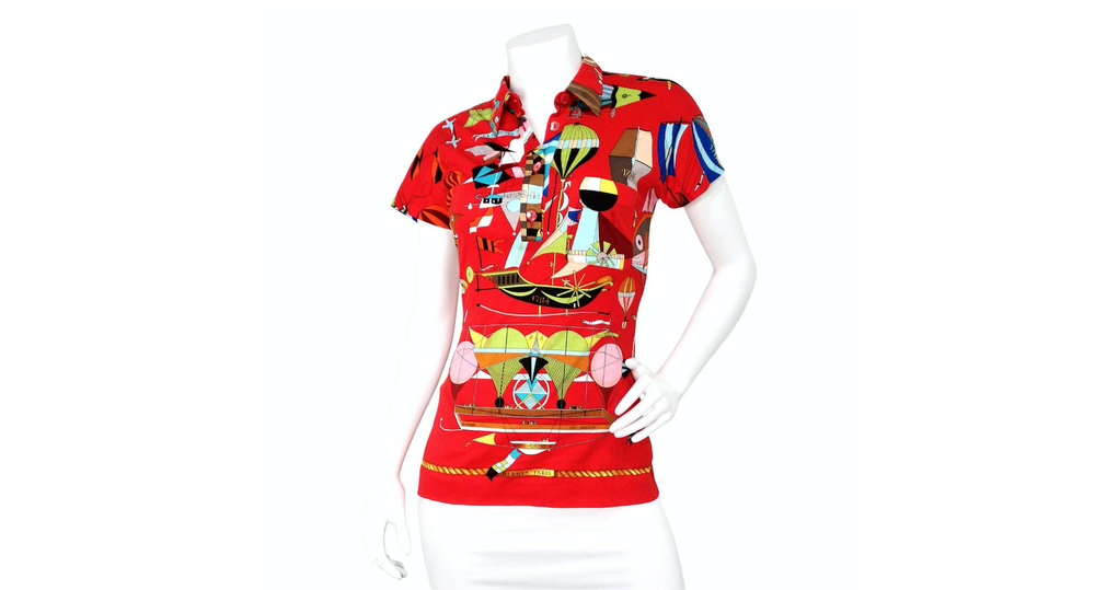 Hermes "Les Folies du Ciel" Hot Air Balloon Print Button-Up Shirt circa 1980s