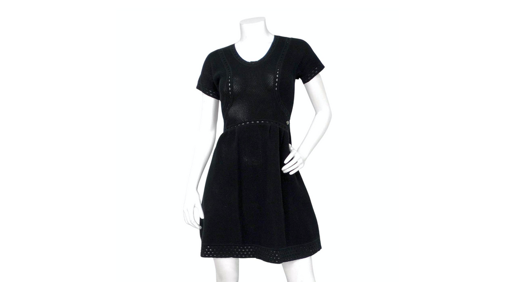 Chanel Black Perforated Cotton Mini Babydoll Dress