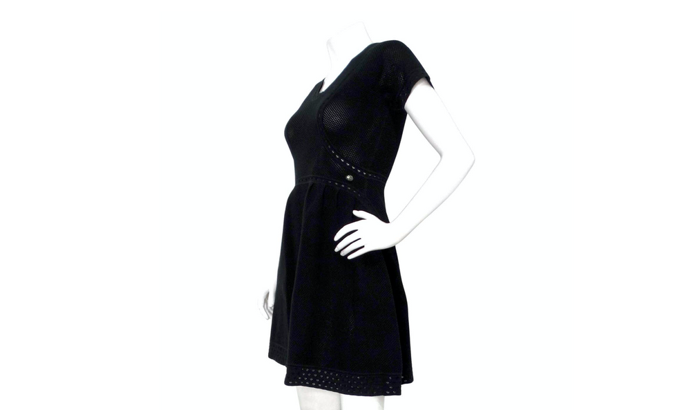 Chanel Black Perforated Cotton Mini Babydoll Dress