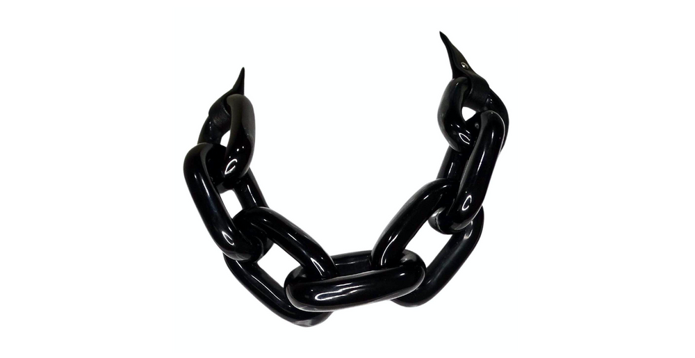 Ben-Amun Chunky Black Resin Chain Link & Leather Necklace