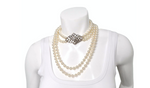 Double Strand Costume Pearl Rhinestone Pendent Necklace circa 1980s