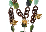 Erickson Beamon Costume Jade & Wood Chain Link Bug Charm Necklace