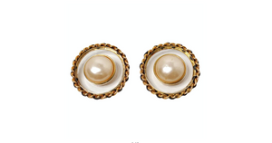 Chanel Large Costume Pearl & Resin Disc Clip-On Earrings circa 1990s