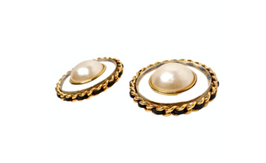 Chanel Large Costume Pearl & Resin Disc Clip-On Earrings circa 1990s
