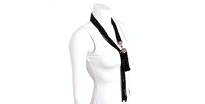 Multi-Strand Black Crystal Beaded Tassel Drop Necklace circa 1980s