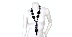 Chunky Black Gemstone & Blue Beaded Statement Drop Necklace