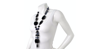 Chunky Black Gemstone & Blue Beaded Statement Drop Necklace