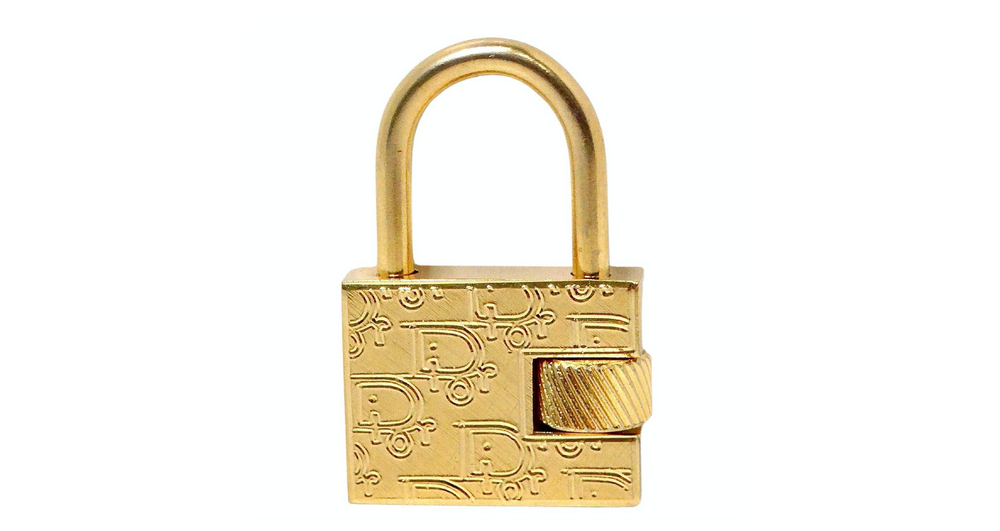 Christian Dior Gold-Tone Logo Engraved Padlock Charm Pendant