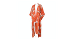 Handmade Japanese Burnt Orange Floral Print Silk Kimono circa 1950s
