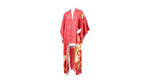 Handmade Japanese Coral Floral Print Silk Kimono circa 1950s