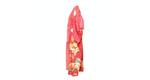 Handmade Japanese Coral Floral Print Silk Kimono circa 1950s