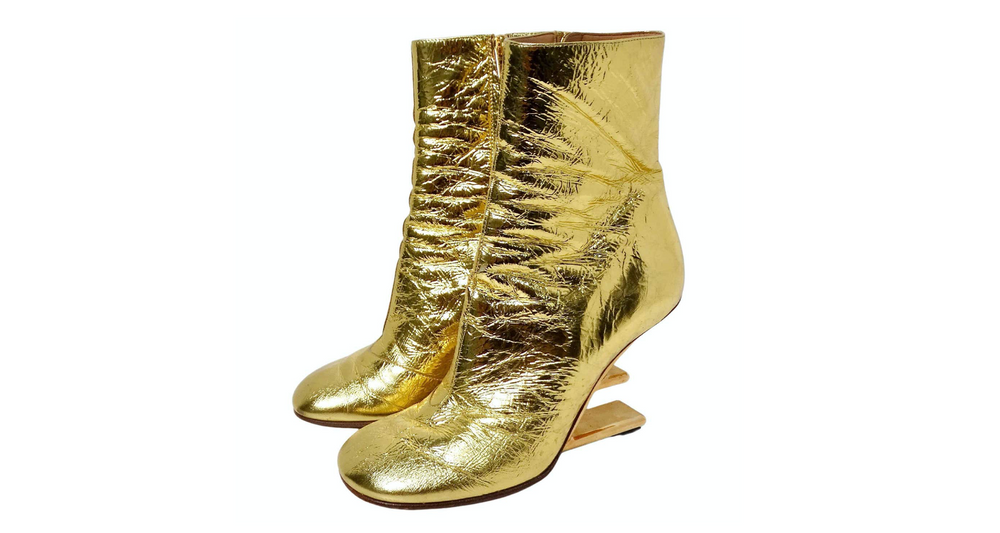 Fendi Gold-Tone Laminated Craquele Nappa Fendi First Booties