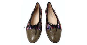 Chanel Tweed Lizard Interlocking CC Cap Toe Ballet Flats
