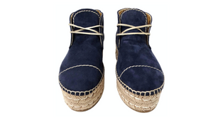 Prada Navy Blue Suede Platform Espadrille Ankle Boots