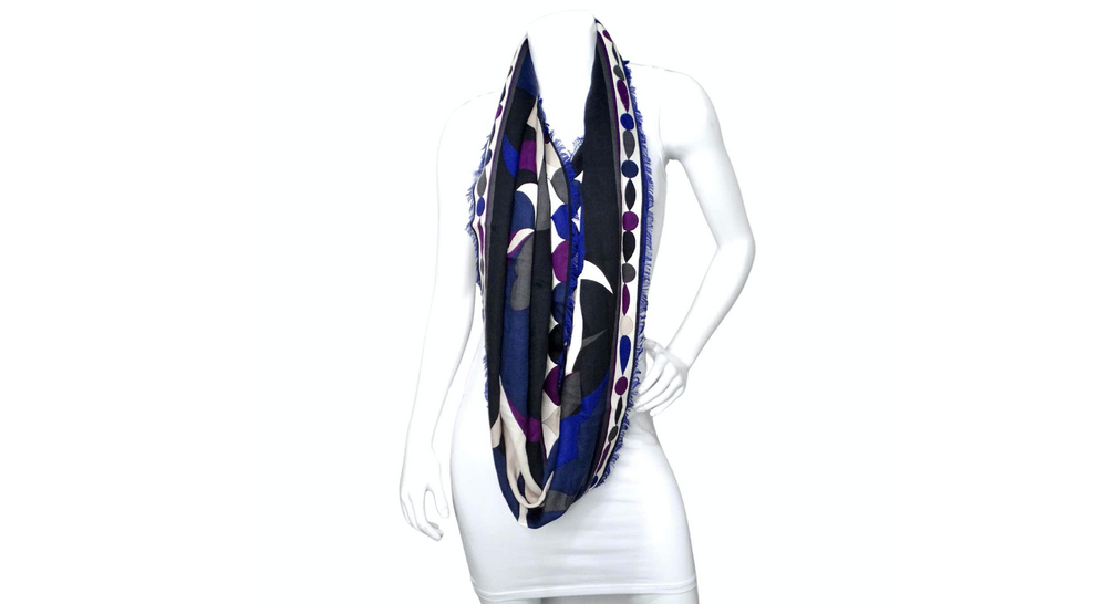 Emilio Pucci Fringe Purple Abstract Print Infinity Scarf