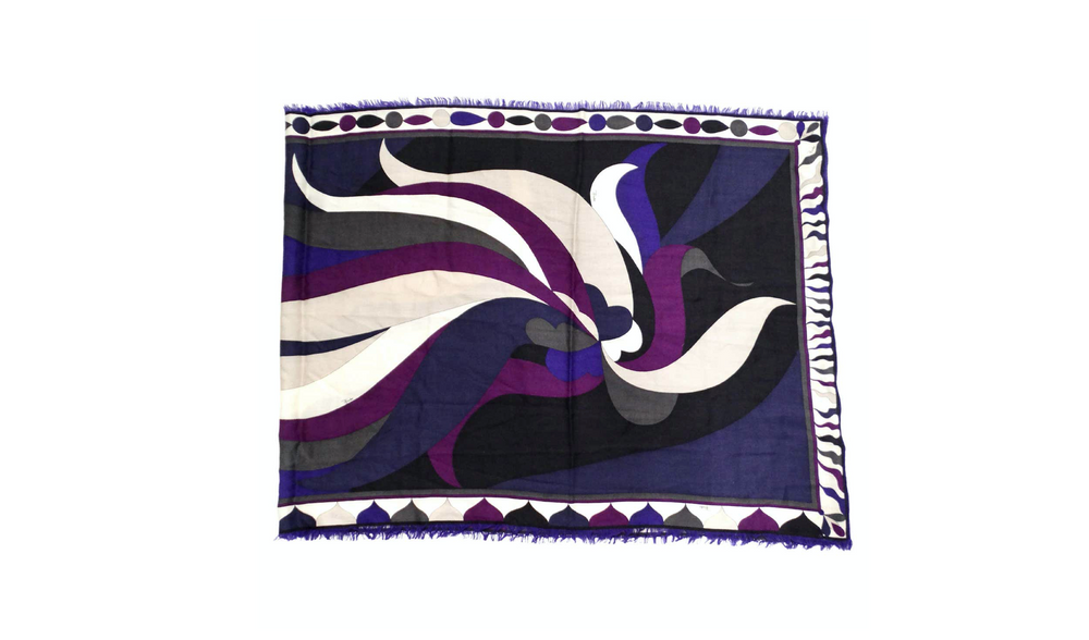 Emilio Pucci Fringe Purple Abstract Print Infinity Scarf