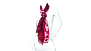 Chanel Large Logo Print Purple & Red Fringe Scarf
