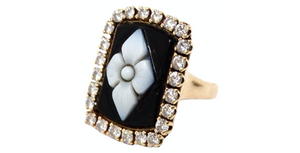 Onyx Flower Motif 24- Diamond Set 14k Yellow Gold Cocktail Ring