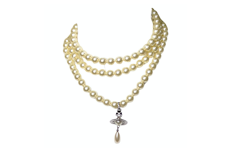 Vivienne Westwood Three-Row Costume Pearl Drop Orb Pendant Necklace