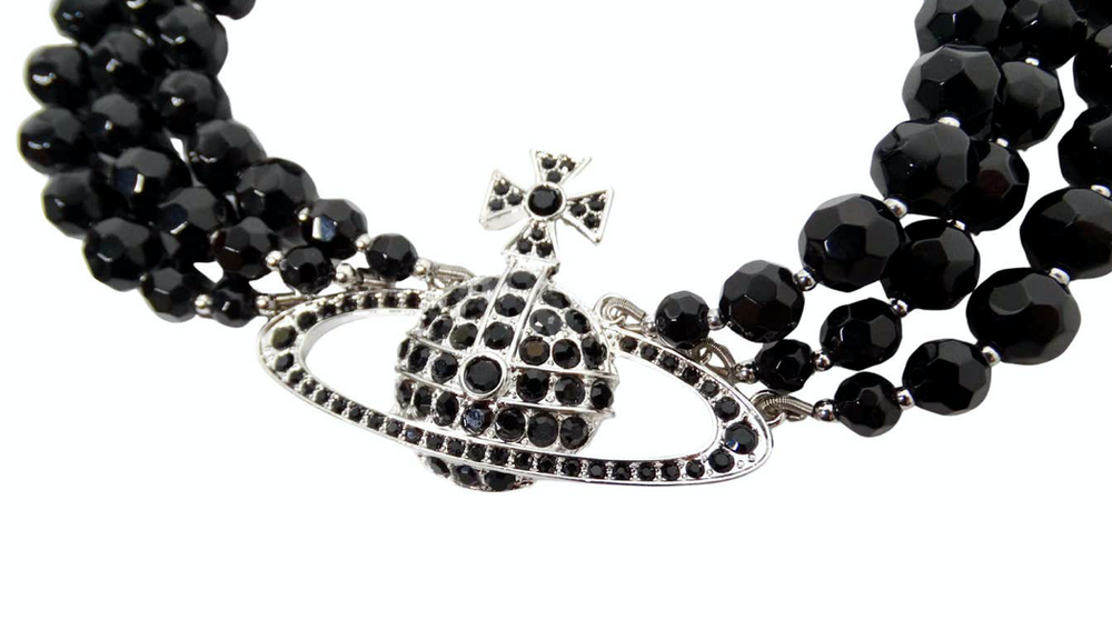 Vivienne Westwood Thee-Row Black Agate Crystal Beaded Orb Choker Necklace