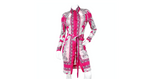 Versace Hot Pink Cutout Baroque Print Long-Sleeve Belted Dress