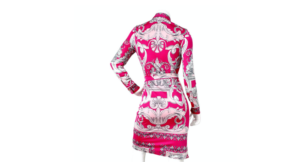 Versace Hot Pink Cutout Baroque Print Long-Sleeve Belted Dress – Vintage by Misty