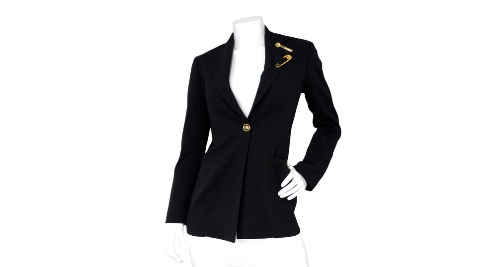 Versace Black Single-Breasted Gold-Tone Medusa Safety Pin Blazer