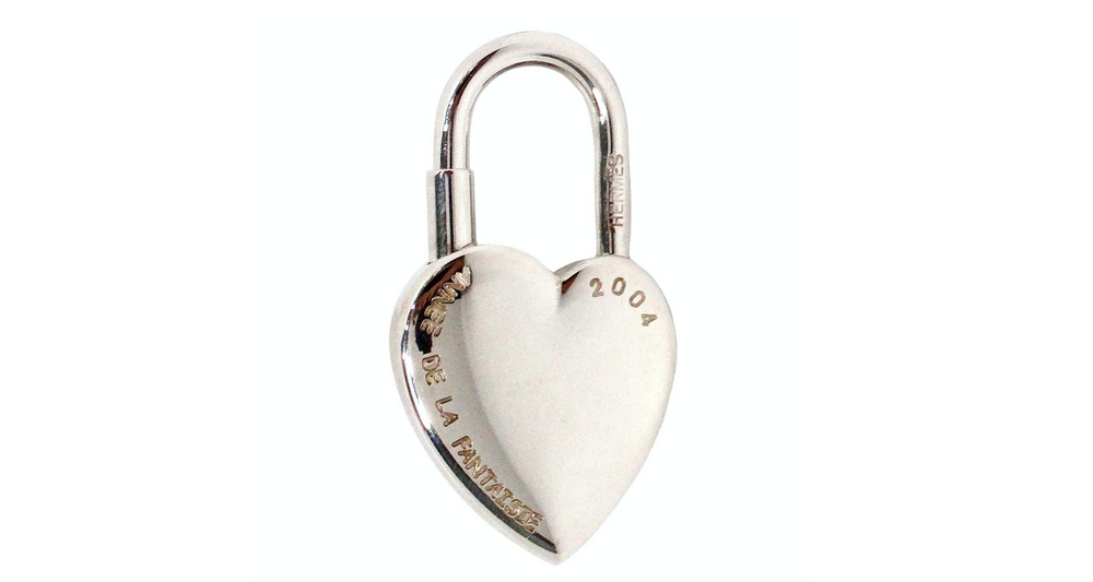 Hermes Annee De LA Fantasie Palladium Plated Heart & Key Padlock Charm 2004