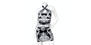 Versace Black & Grey Baroque Print Halter Dress