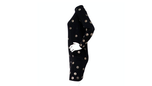 Italian Black Wool Long-Sleeve Dress With Silver-Tone Medallion Buttons