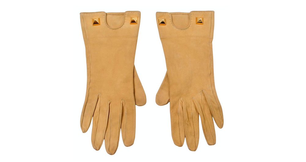 Hermes Tan Suede Leather Rockstud Gloves circa 1990s