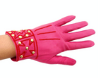 Christian Lacroix Pink & Red Embroidered Leather Studded Gloves circa 1990s