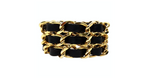 Black Leather & Gold-Tone Chain Link Cuff Bracelet circa 1990s