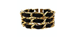 Black Leather & Gold-Tone Chain Link Cuff Bracelet circa 1990s