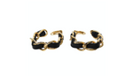 Black Leather & Gold-Tone Chain Square Hoop Clip-On Earrings circa 1990s
