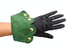 Hermes Black Leather & Green Suede Studded Gloves circa 1990s