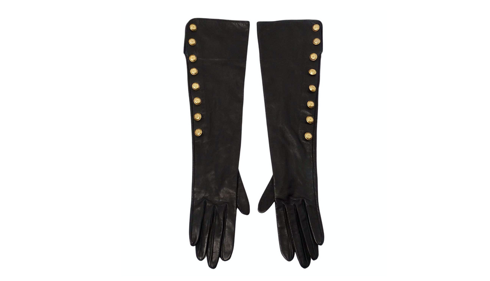 Chanel Black Leather Long Gloves With Interlocking CC Buttons circa 1990s